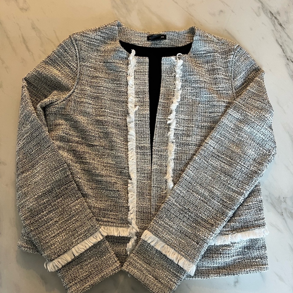 Club Monaco Gray Tweed Jacket with Fringe